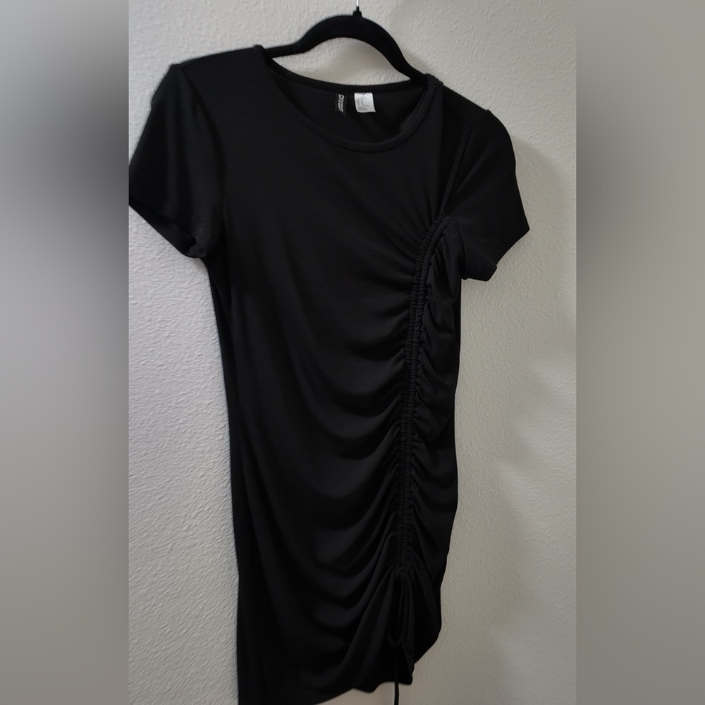 Casual Black Ruched Dress